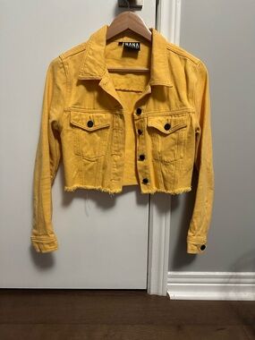 NANAJudy Cropped Yellow Denim Jacket 100% Cotton Edgy Bright Jean Jacket